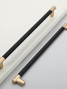 10 Pack 10''(254mm Hole to Hole) Black and Gold Cabinet Pulls, Knurled Brushed G